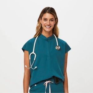 Figs Rafaela Scrub Top (XXS) - Caribbean Blue